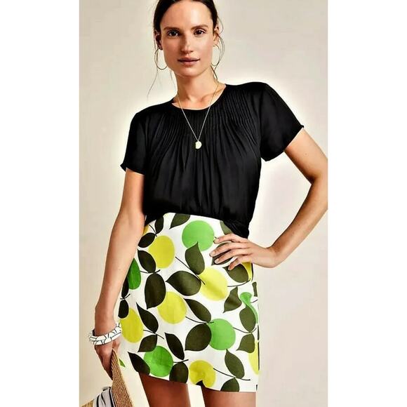Coreylynncalter Antropologie Skirt Women 6 Lemon Lime Mini Tropical Resort Linen - Picture 1 of 9